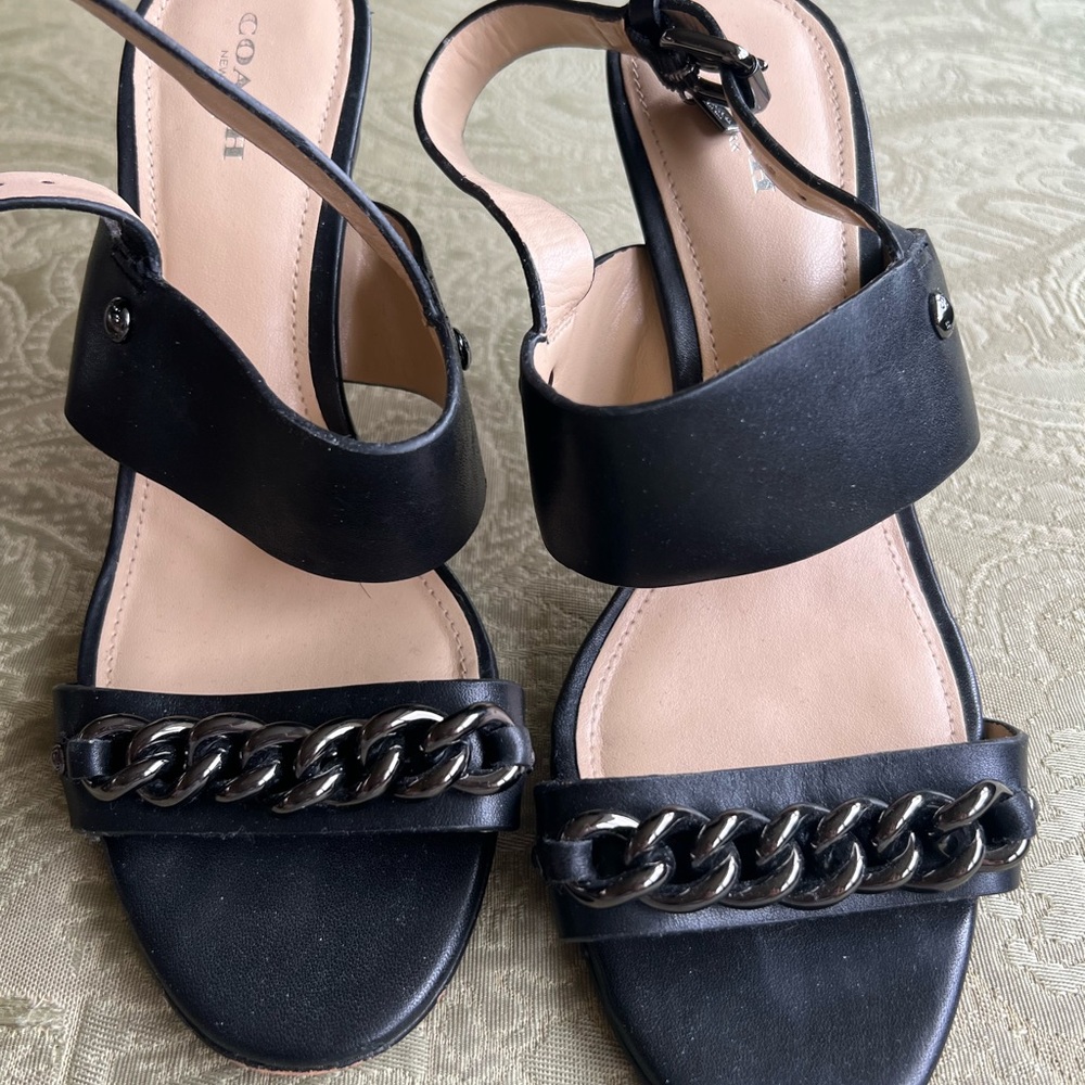 Coach Raquella Black Leather Sandals Size 8